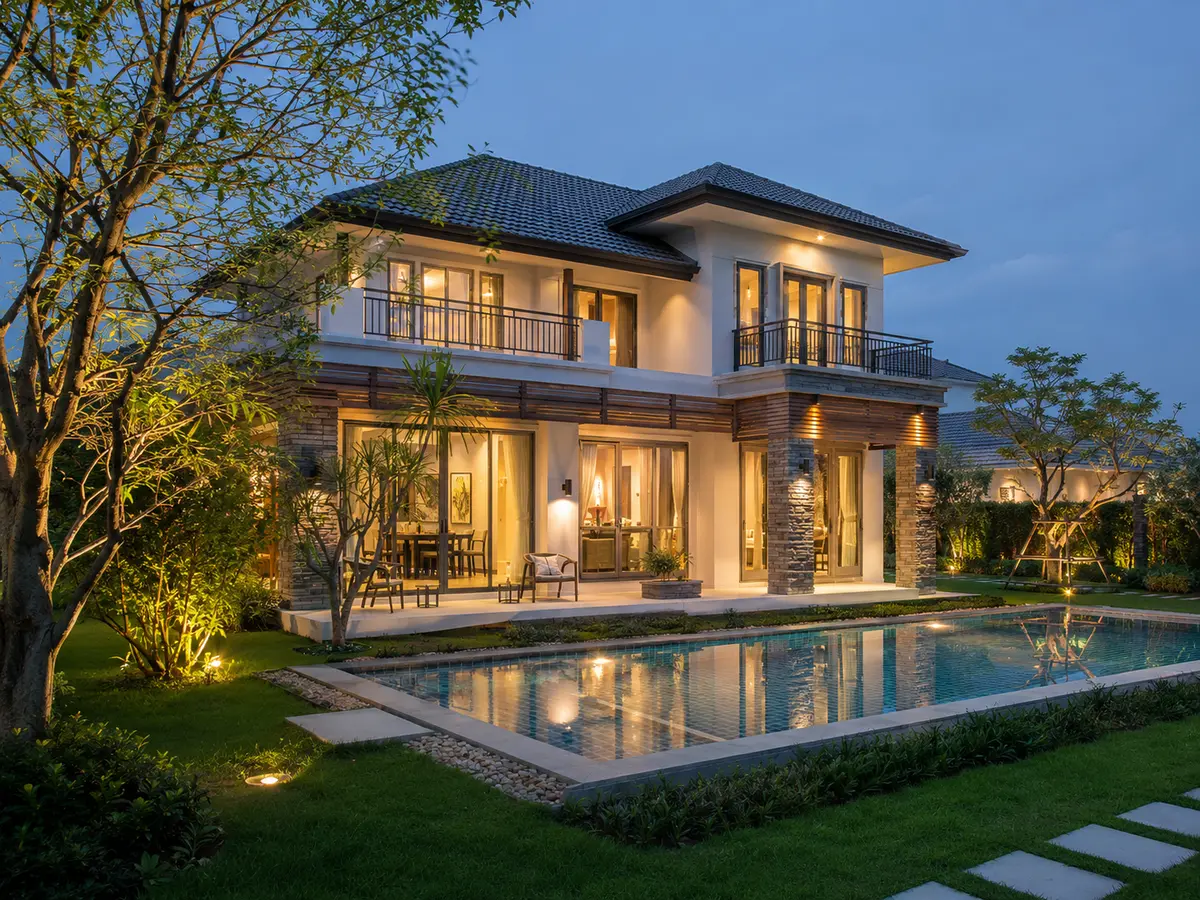 บ้านเดี่ยวสไตล์โมเดิร์น พร้อมสระว่ายน้ำ